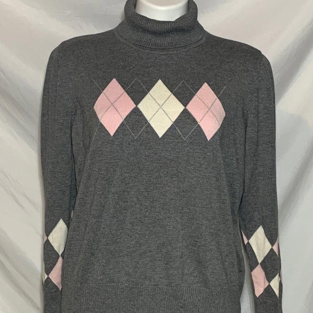 Designer Lane Bryant Argyle Turtleneck Sweater, Plus Size 14/16W Size XL / US 12-14 / IT 48-50 - 2 Thumbnail
