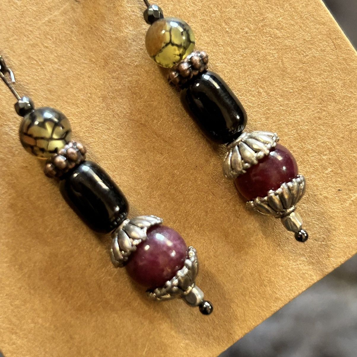 Handmade Handcrafted elegant genuine stone cat eye glass earrings Size ONE SIZE - 3 Thumbnail