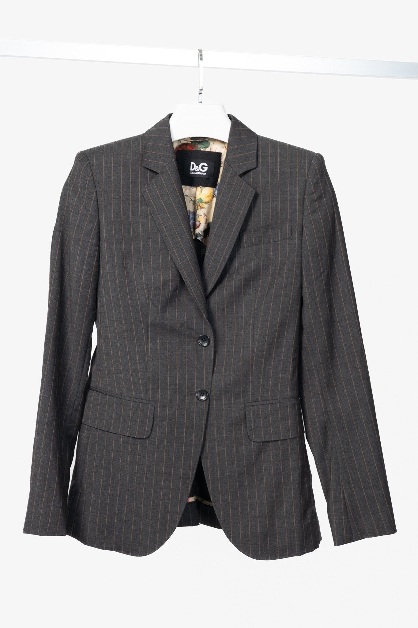 Dolce & Gabbana D&G Dolce & Gabbana Charcoal Pinstripe Stretch-Wool Blazer Size S / US 4 / IT 40 - 1 Thumbnail