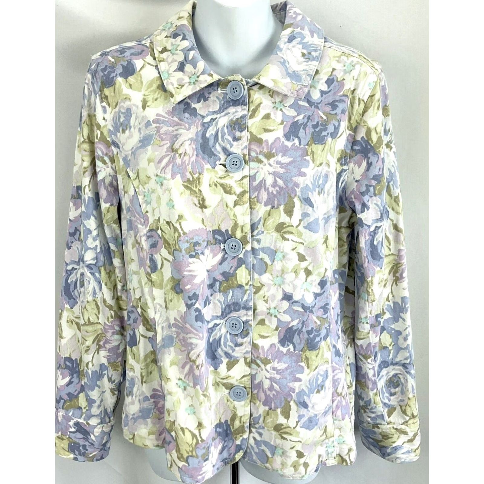 Croft & Barrow Croft & Barrow Jacket M Purple Pastel Floral Button Up Collared Cottage Boho Hippie Women’s Jacket Size M / US 6-8 / IT 42-44 - 2 Thumbnail
