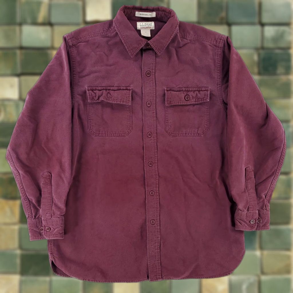 Vintage LL Bean Chamois Traditional Fit Button Down Shirt Burgundy Maroon Mens L Red Long Sleeve Shirt Mens L Size US L / EU 52-54 / 3 - 1 Thumbnail