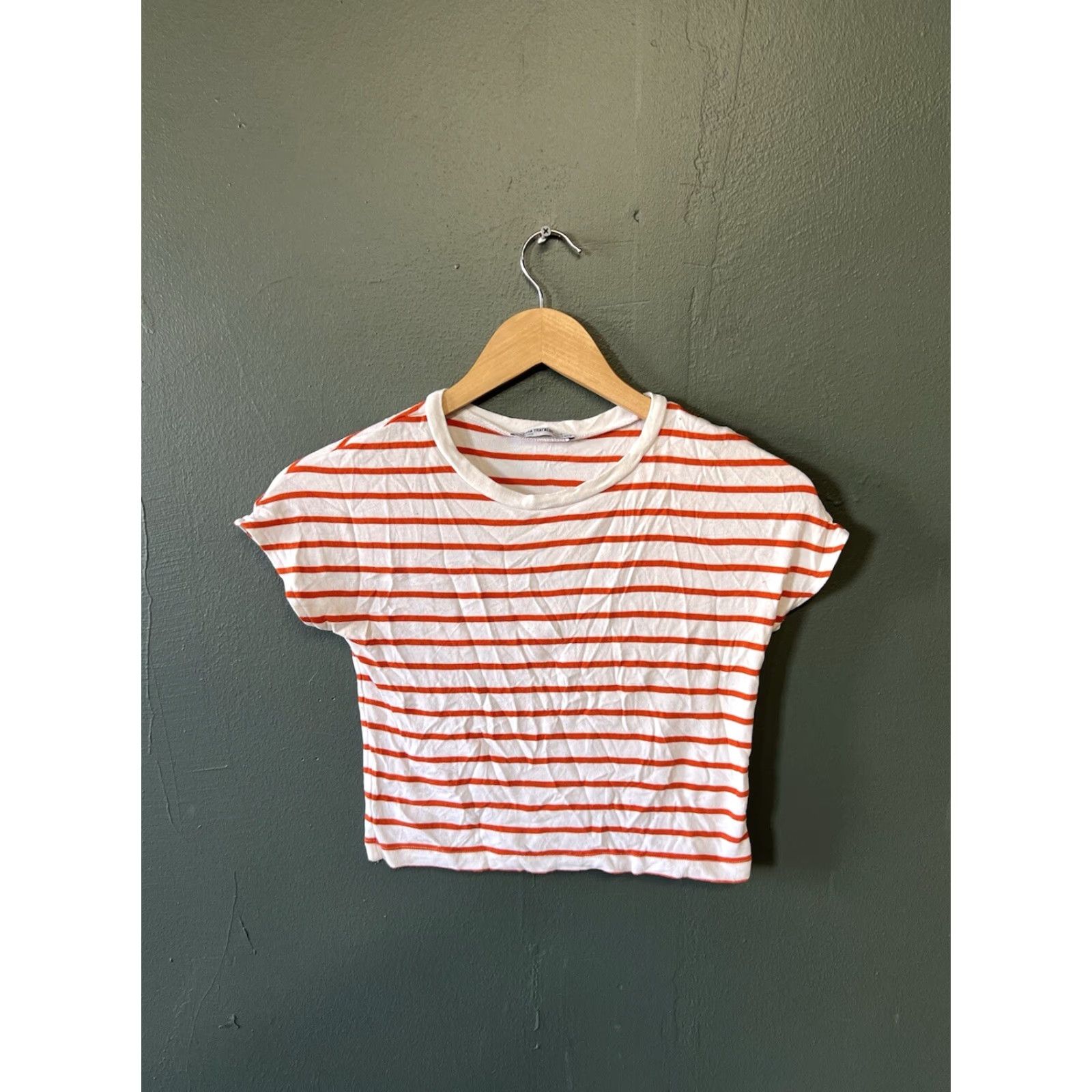 Zara Zara Trafaluc Womens Short Sleeve Orange Striped Cropped T-shirt Size S Size S / US 4 / IT 40 - 2 Thumbnail
