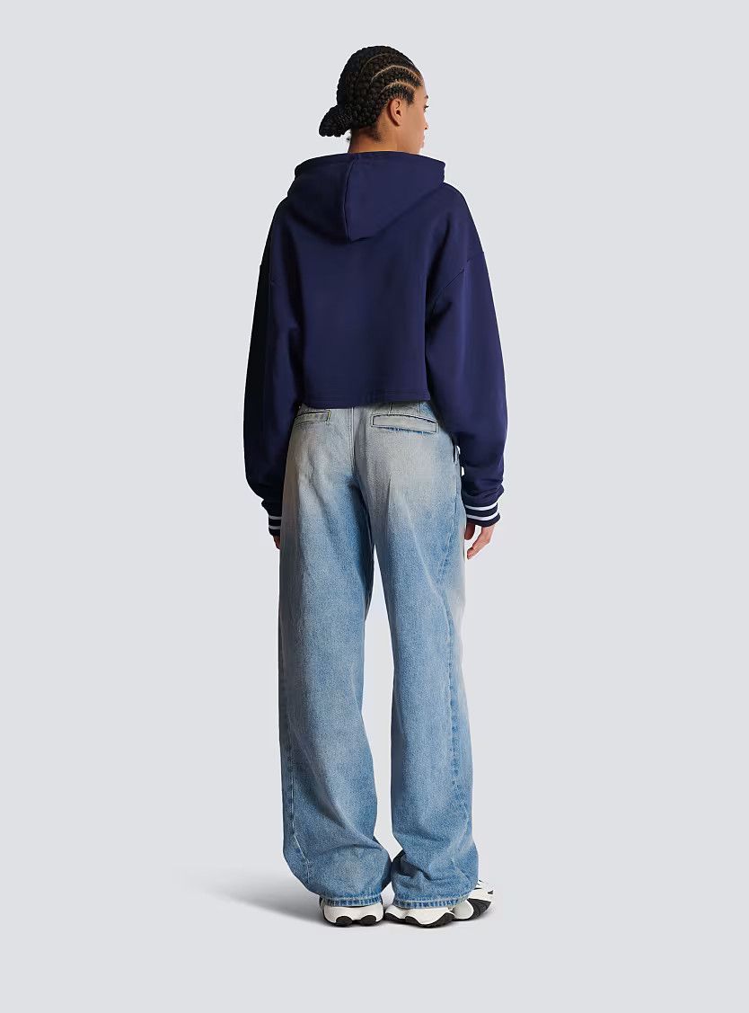 Balmain o1s1wg110825 Gingham Paris Hoodie in Navy Blue Size S / US 4 / IT 40 - 8 Thumbnail