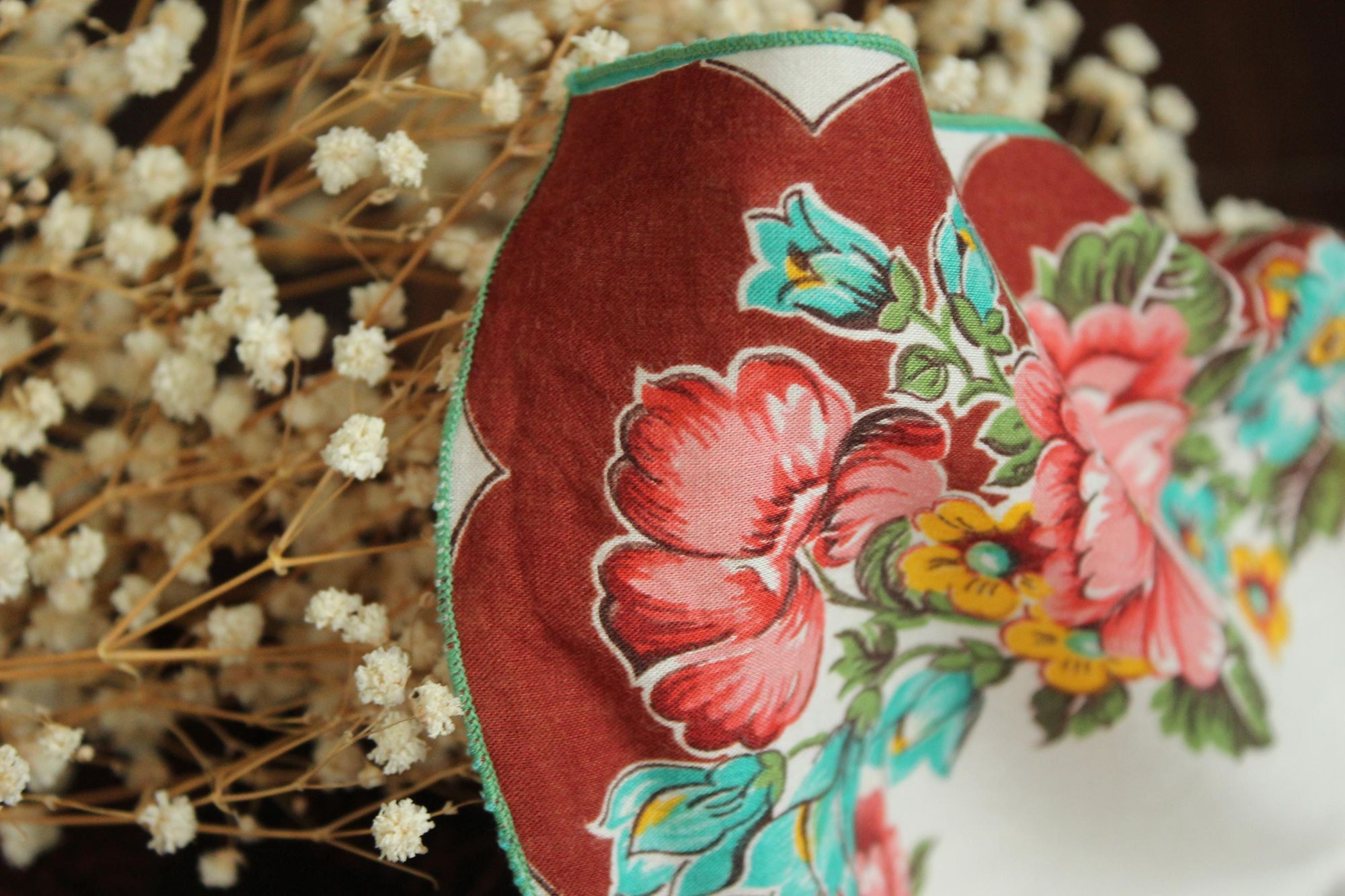 Vintage Vintage Handkerchief, Brown and Teal Wildflower Floral Print Size ONE SIZE - 7 Thumbnail