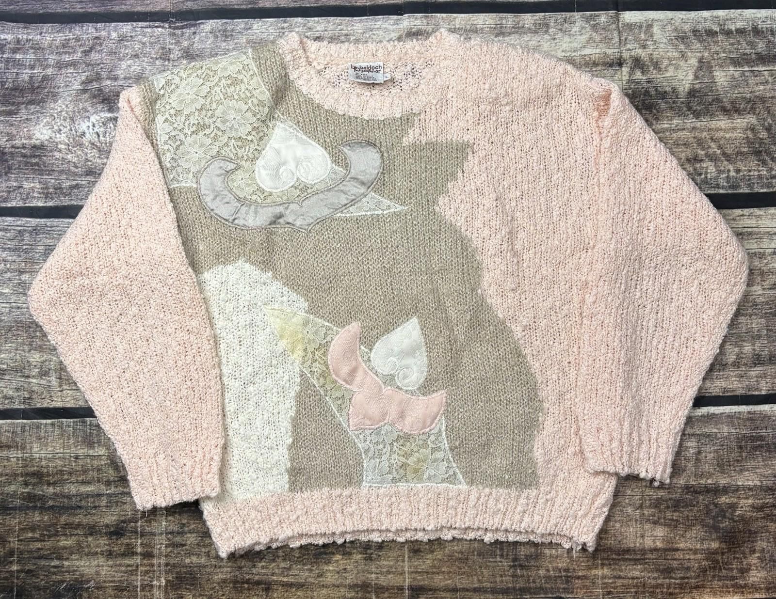 Other Beldoch Popper Sweater Womens L Knit Lace Grannycore Pink Size L / US 10 / IT 46 - 1 Thumbnail