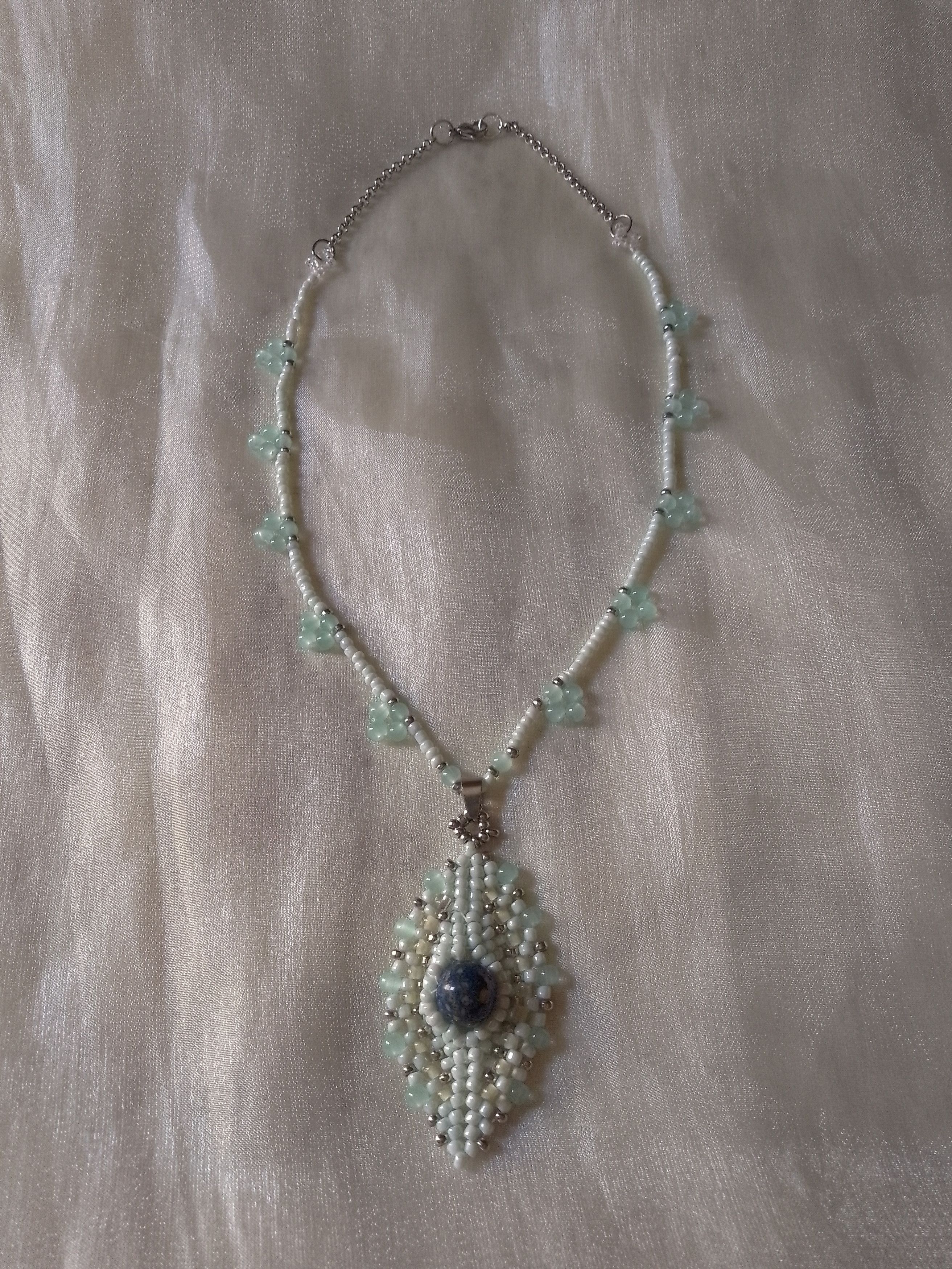 Handmade Necklace Leafy pendant Lapis lazuli gemstones Size ONE SIZE - 1 Thumbnail