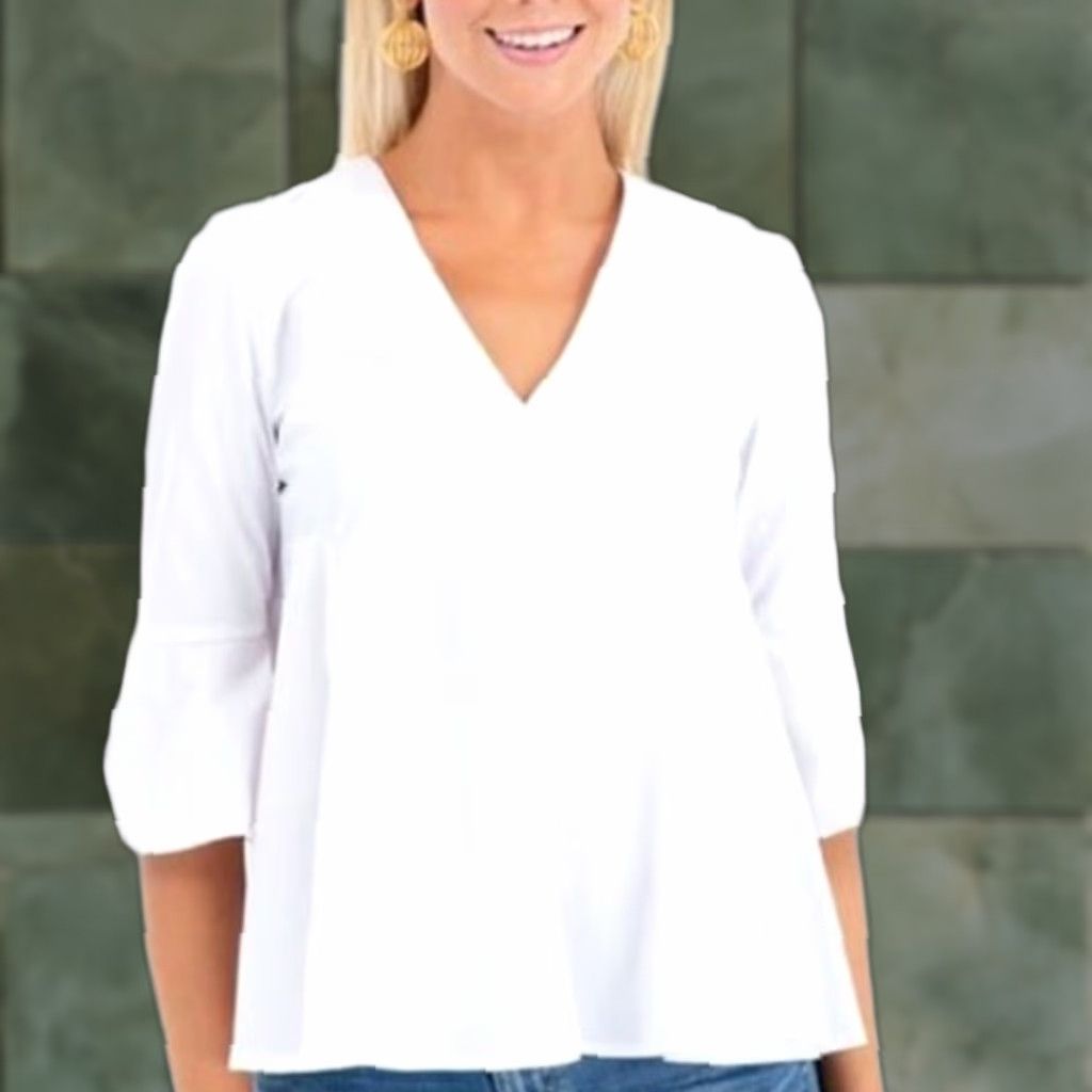 Bell Pomander Place Blouse Women XS White Adie Bell Sleeve V-Neck Casual Size XS / US 0-2 / IT 36-38 - 1 Thumbnail