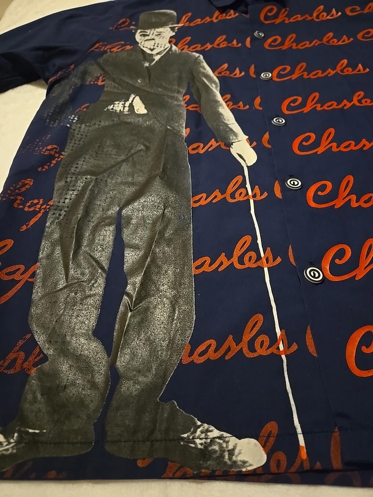 The Unbranded Brand Charlie Chaplin Tramp Button Shirt Size M/L Customized Print Size US M / EU 48-50 / 2 - 4 Thumbnail