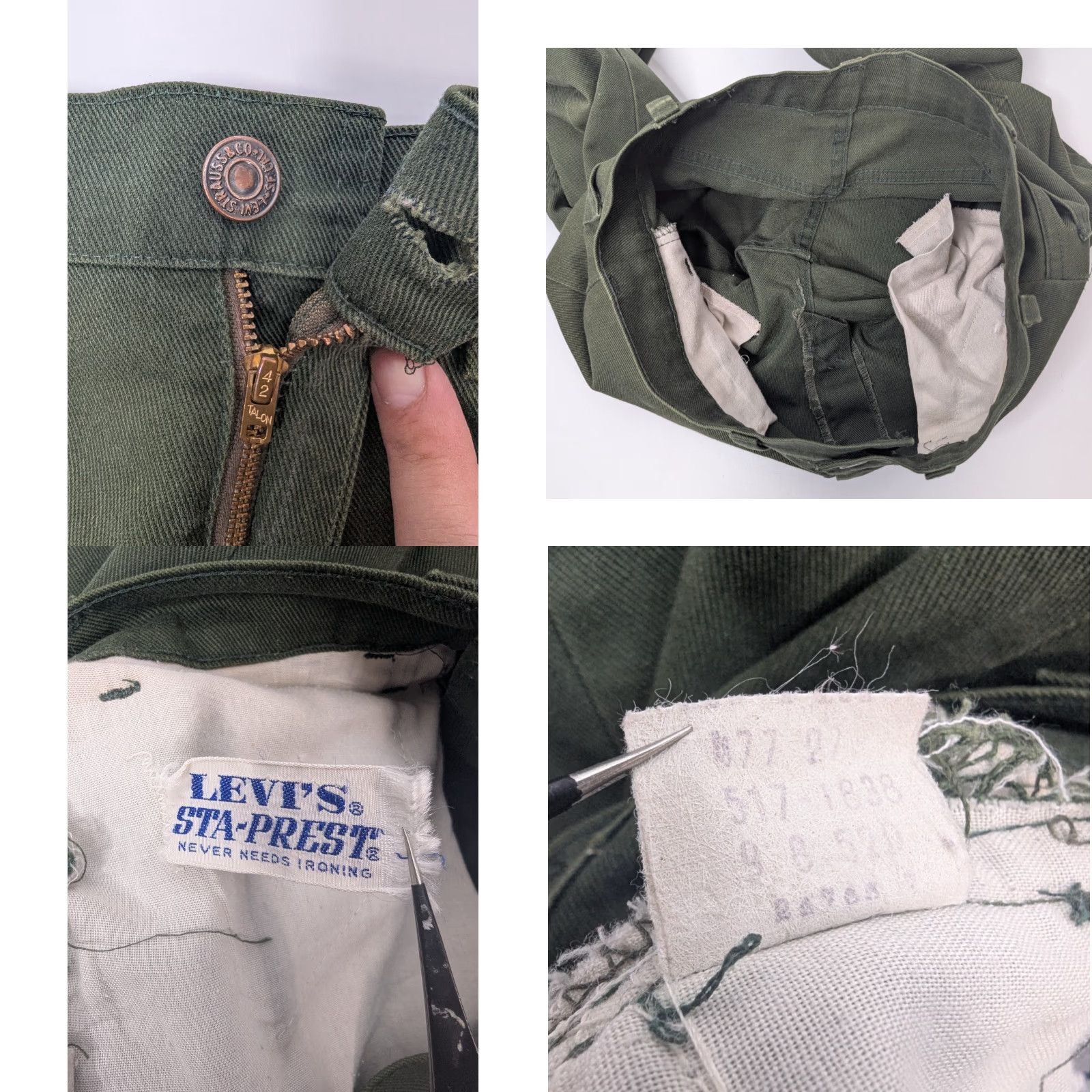 Levi's Vintage Levi's 517 Sta-Prest Men’s Pants 29x30 Green Chino 70s Talon Distressed Size US 29 - 9 Thumbnail