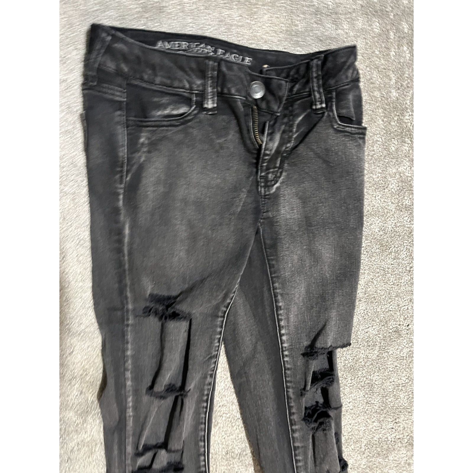 American Eagle Outfitters VINTAGE American Eagle Black Jegging Pants Women's 0 Regular Solid Distressed Stretch Denim Jeans Size 25" / US 0 / IT 36 - 5 Thumbnail
