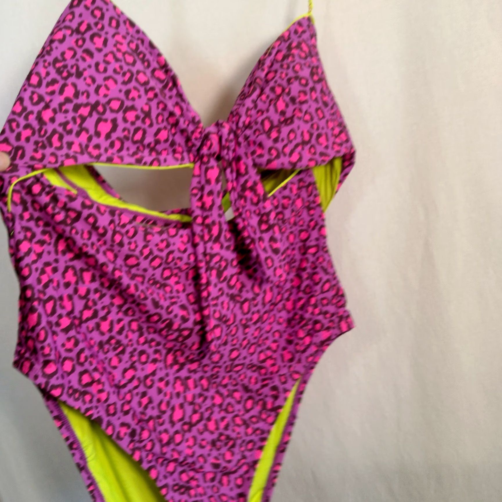 BCBGeneration BCBGGeneration Bathing Suit One Piece XL Purple Cat Print Neon Bandeau Size XL / US 12-14 / IT 48-50 - 2 Thumbnail