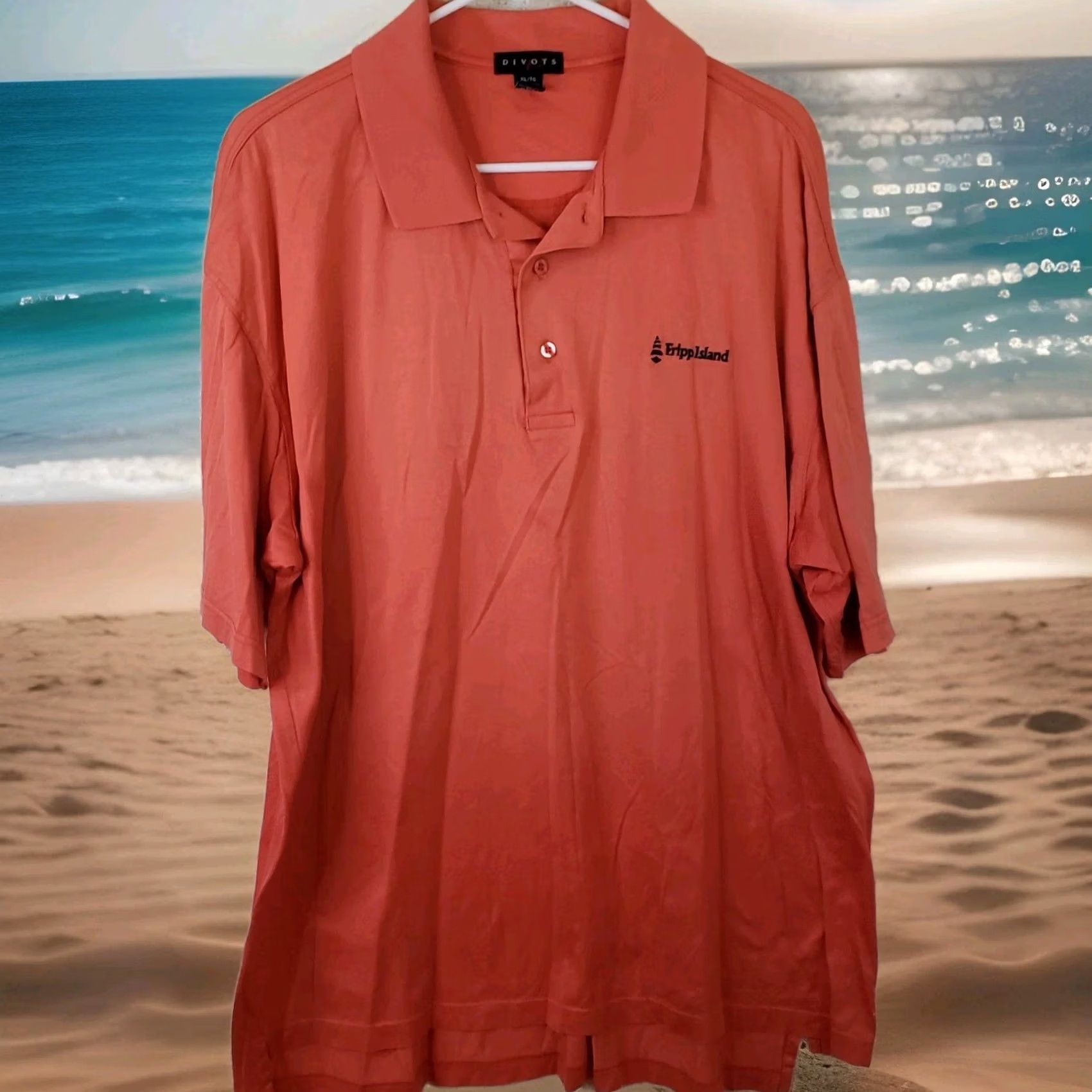 Vintage Divots Polo Shirt Orange Fripp Island Logo Golf 2XL Embroidered Cotton Shirt Mens Slim? Size US XXL / EU 58 / 5 - 2 Thumbnail
