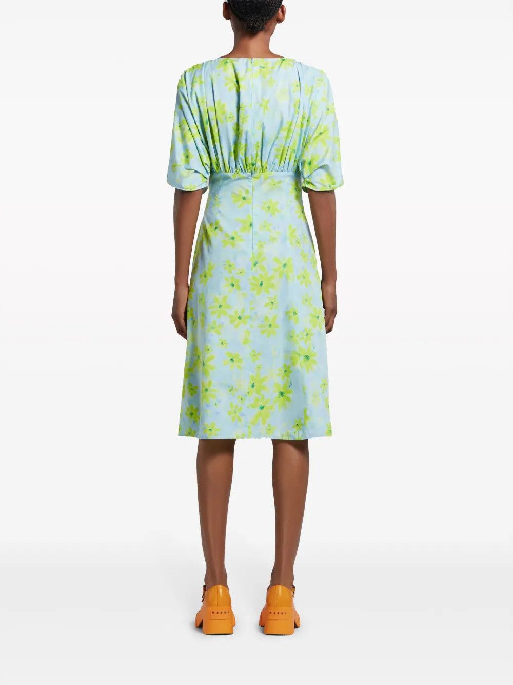 Marni oc11z0525 Floral Print Cotton Dress in Blue Size S / US 4 / IT 40 - 4 Thumbnail