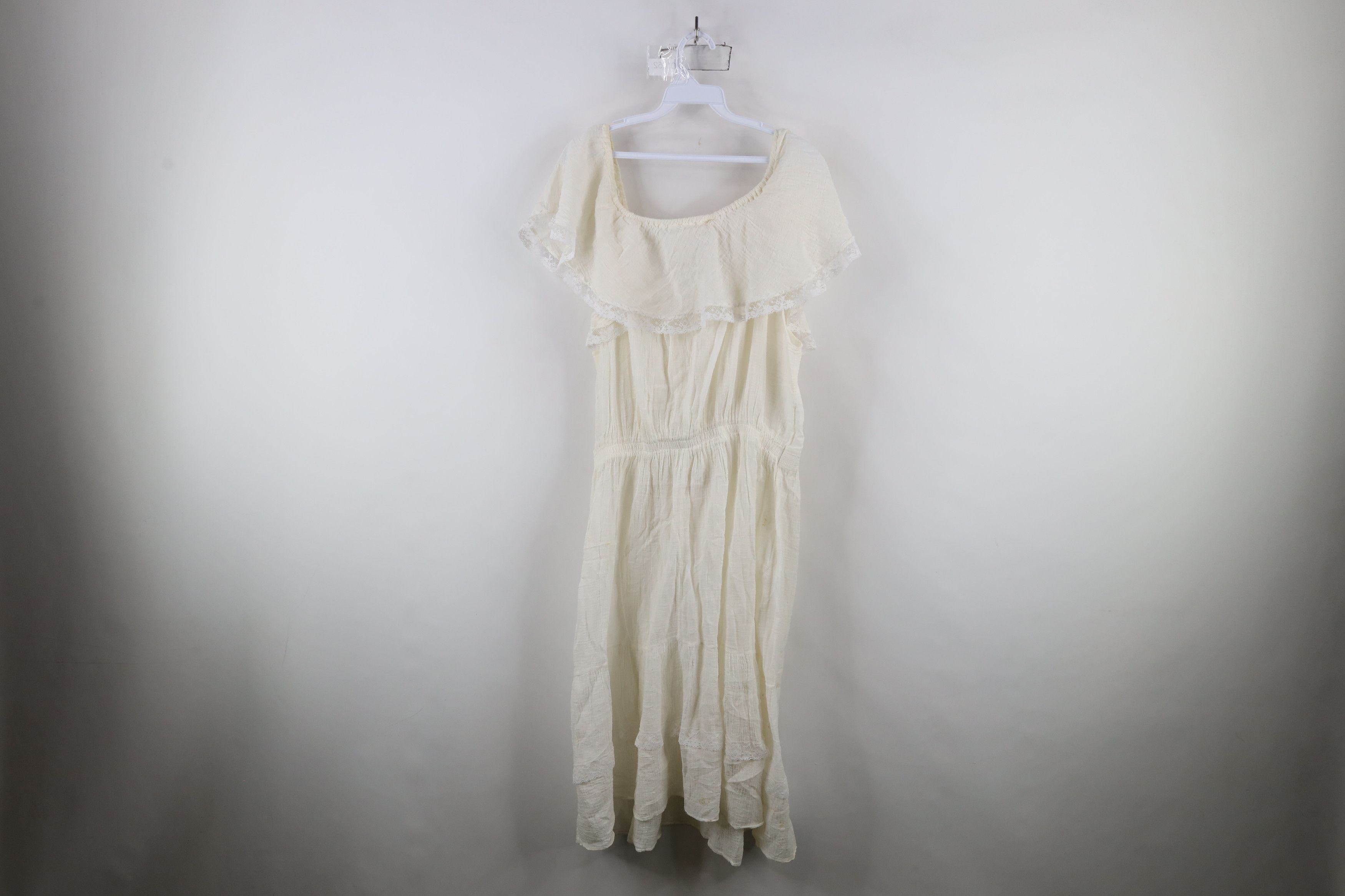 Vintage Vintage 60s 70s Prairie Farmhouse Gauzy Cotton Lace Dress Size XXL / US 16-18 / IT 52-54 - 18 Thumbnail
