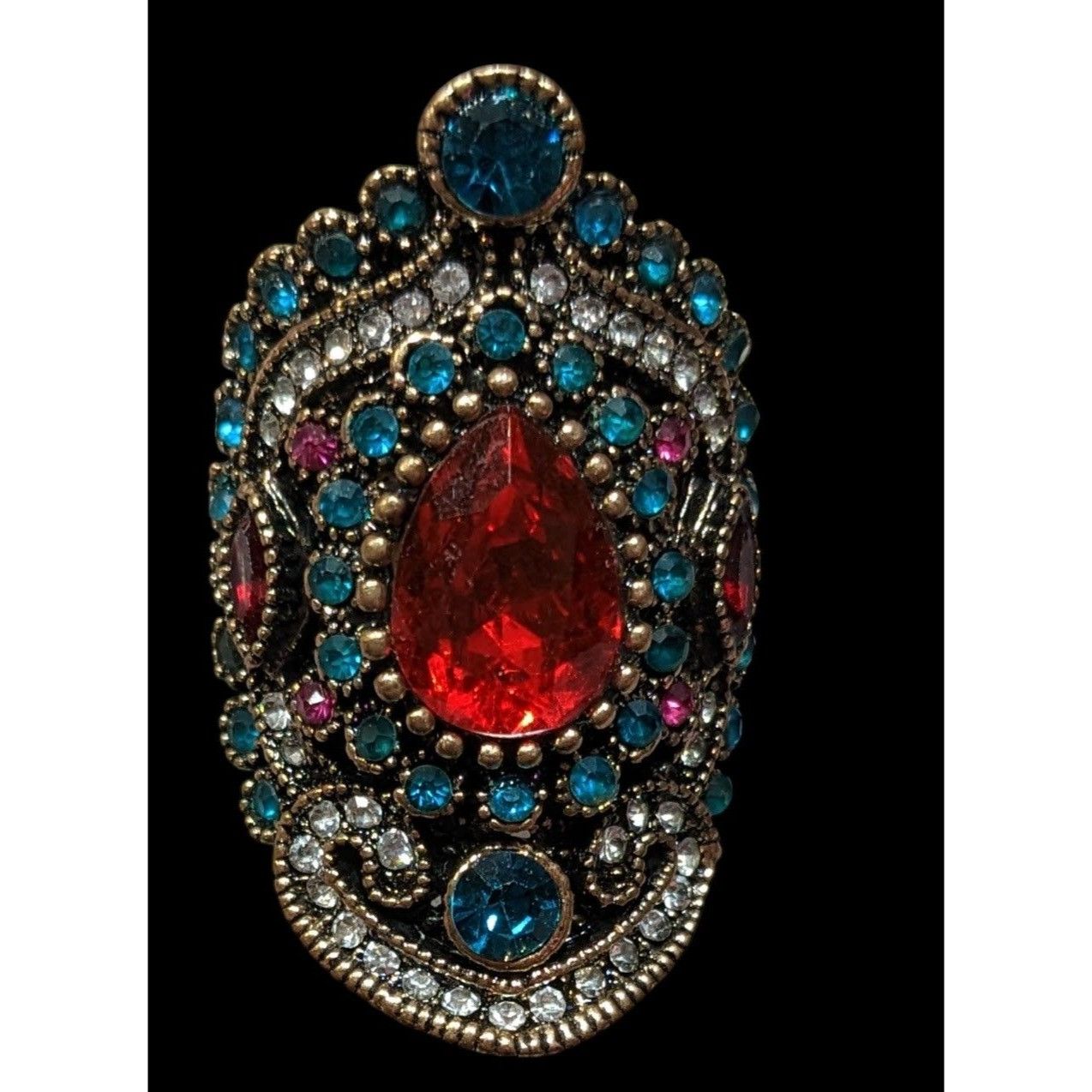 Other Bohemian Glam Red And Blue Gemmed Cocktail Ring Size ONE SIZE - 1 Thumbnail