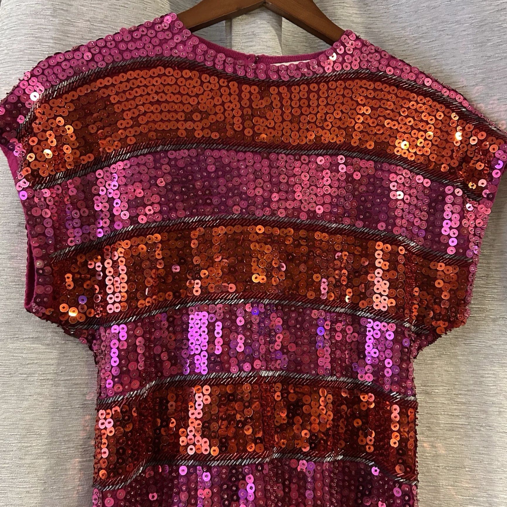 Pinko VINTAGE Pink Sequin Blouse Cathy Hardwick Couture Memphis Red Fuschia Disco 80s 90s Red S Womens Size S / US 4 / IT 40 - 3 Thumbnail