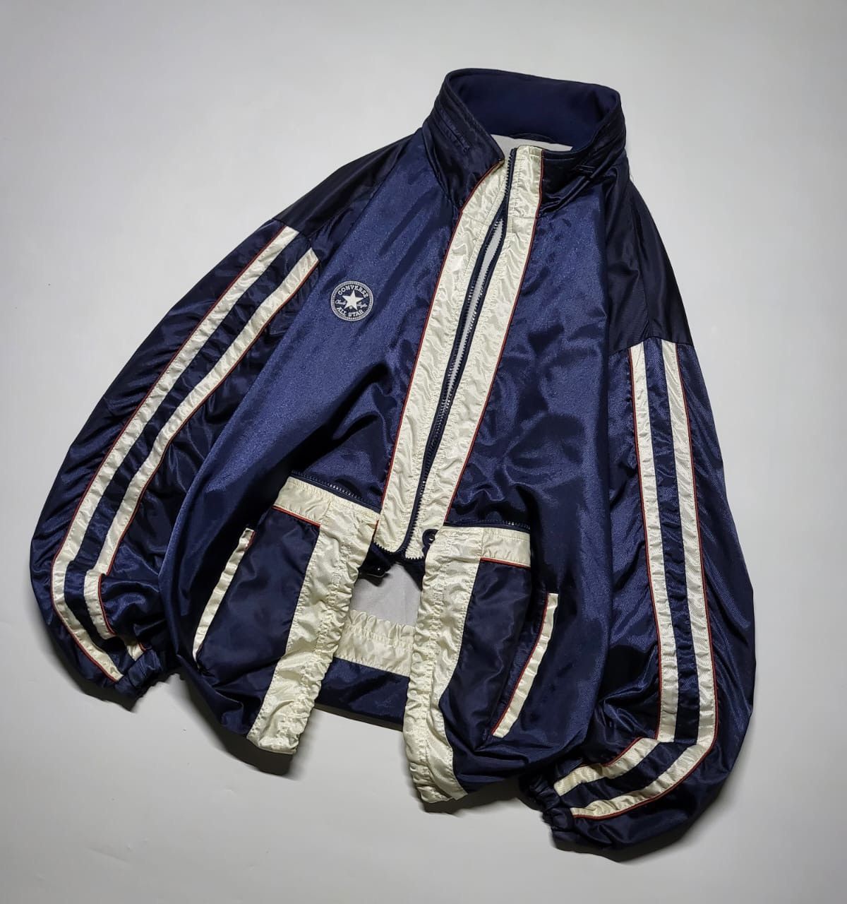 Converse × Vintage Converse navy metallic biglogo Windbreaker Jacket Size US L / EU 52-54 / 3 - 14 Thumbnail