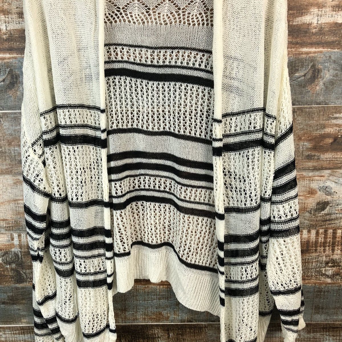 Japanese Brand × OVER THE STRiPES Ledual Stripe Cardigan crochet meshnet Knitwear #A1347 Size US XL / EU 56 / 4 - 6 Thumbnail