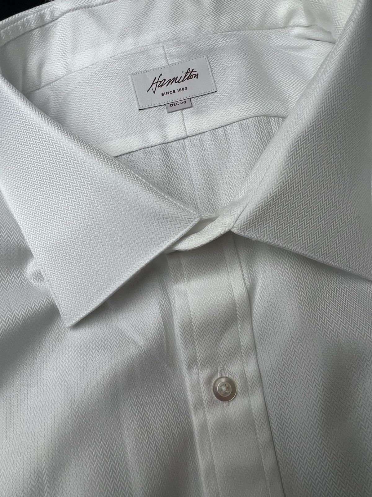 Hamilton Hamilton White Herringbone Long Sleeve Shirt – Custom Made Size US XL / EU 56 / 4 - 5 Thumbnail
