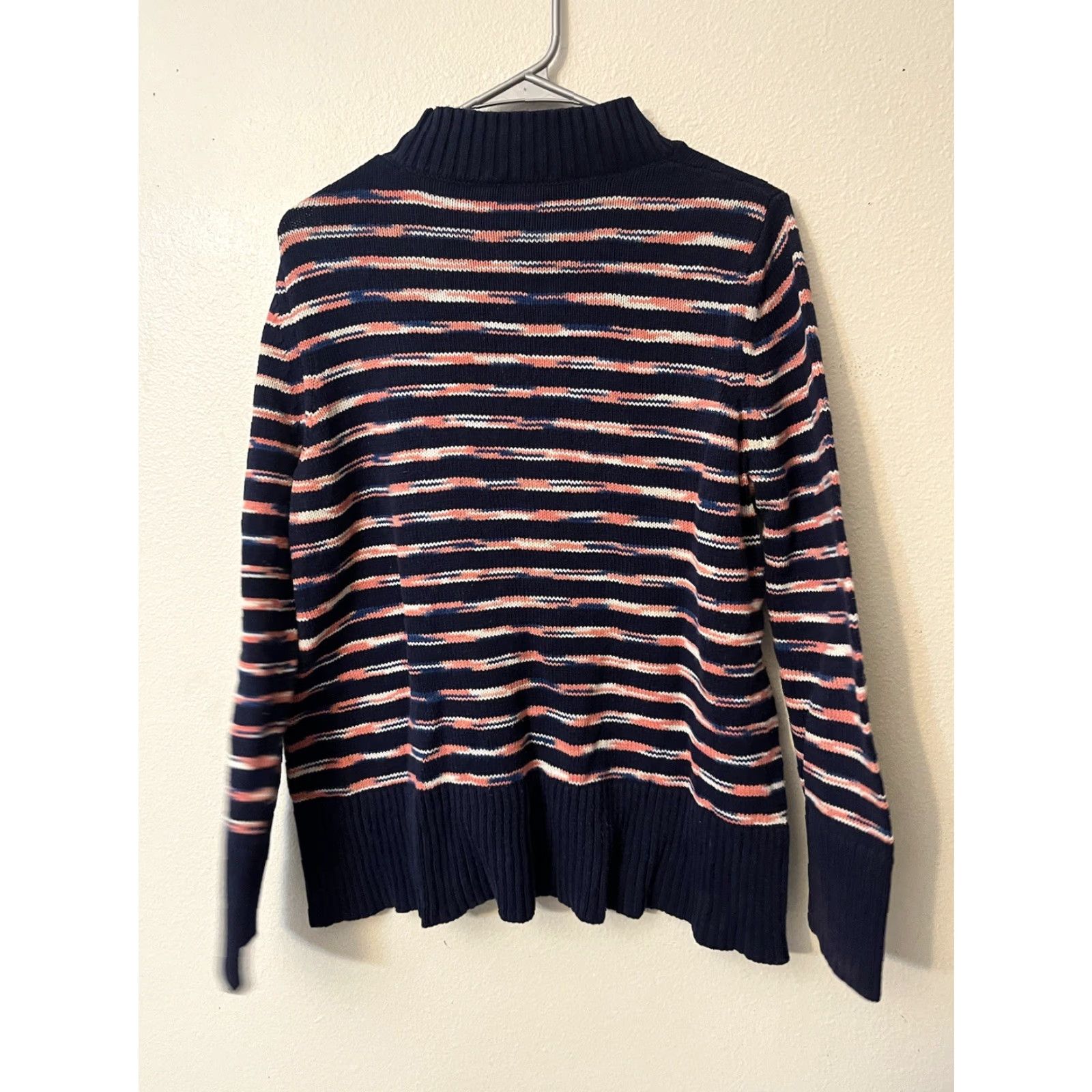 Gap GAP Striped Mock Neck Sweater Woman’s XL navy coral cotton blend Size XL / US 12-14 / IT 48-50 - 3 Thumbnail