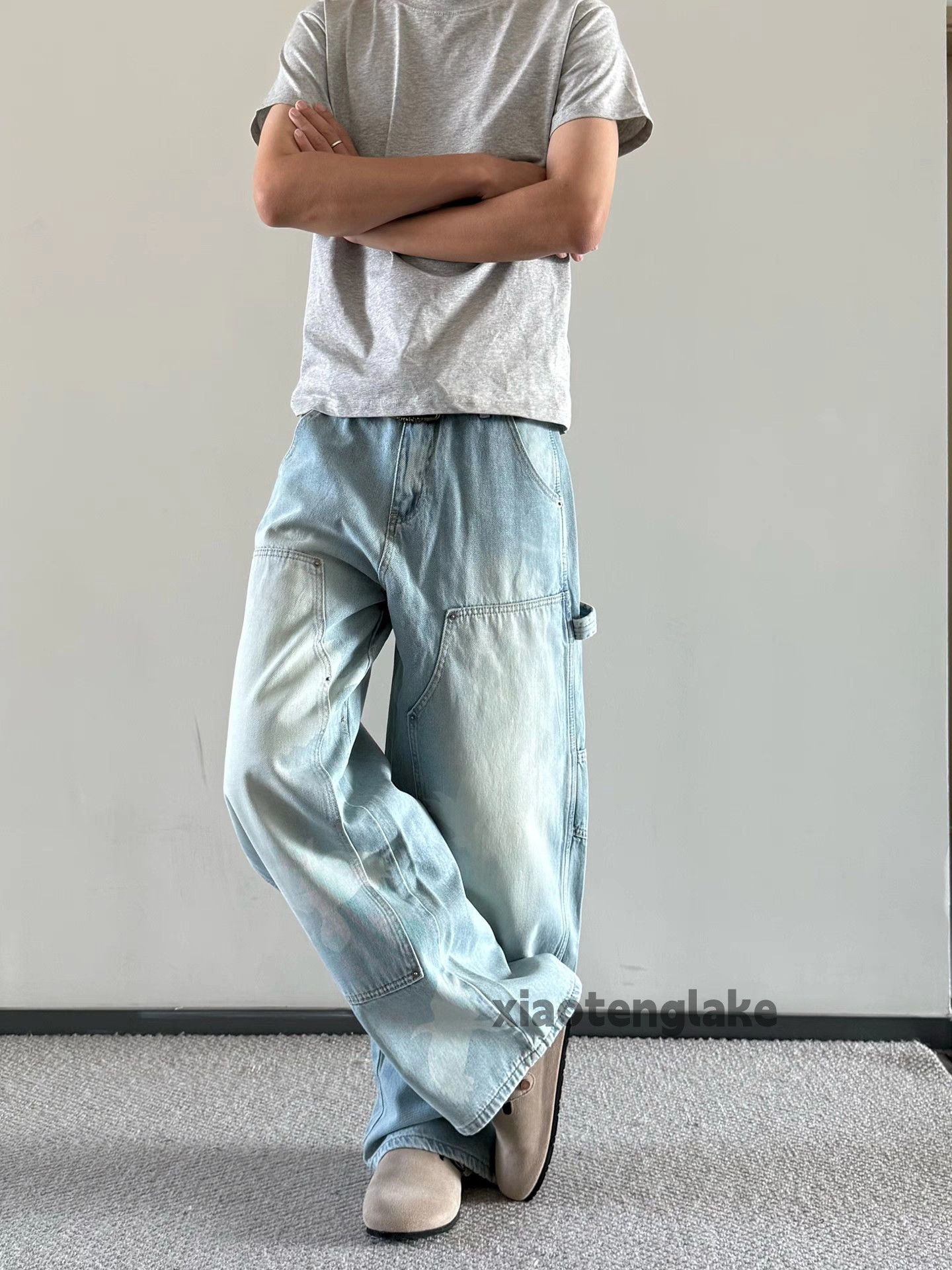 Jean × Vintage unisex utility biker pattern graphic loose hiphop jeans Size US 28 / EU 44 - 3 Thumbnail