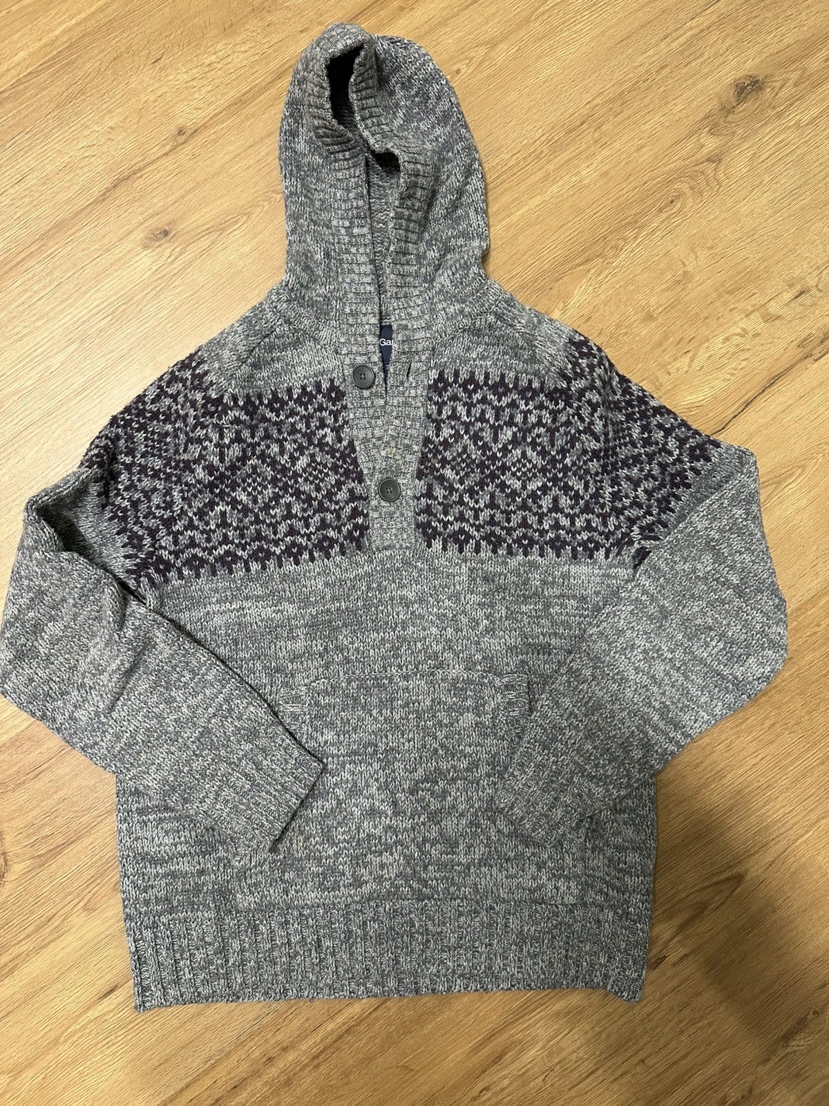 Gap Vintage GAP Knit Hoodie Sweater - Grey/Purple Size US M / EU 48-50 / 2 - 1 Thumbnail
