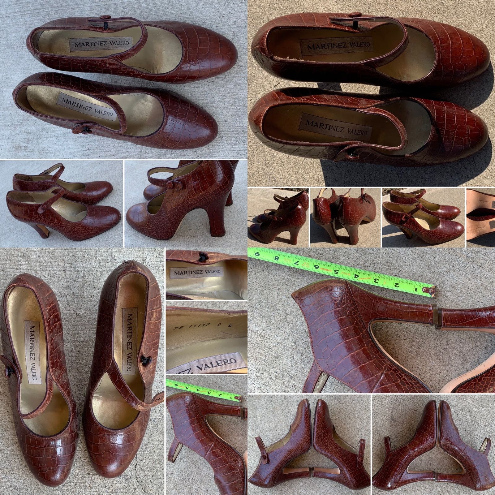 Crocs Martinez Valero Croc Embossed Mary Jane Heels Brown Leather Size 9B Women Pump Leather Upper Spool Heel Vintage N/A Size US 9 / IT 39 - 8 Thumbnail