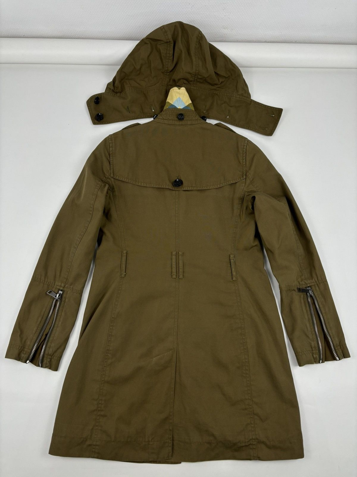 Burberry × Burberry Prorsum × Designer BRIT Nova Check Khaki Coat Hooded Trench Zip Jacket Bomber USA 4 UK 6 Size S / US 4 / IT 40 - 8 Thumbnail