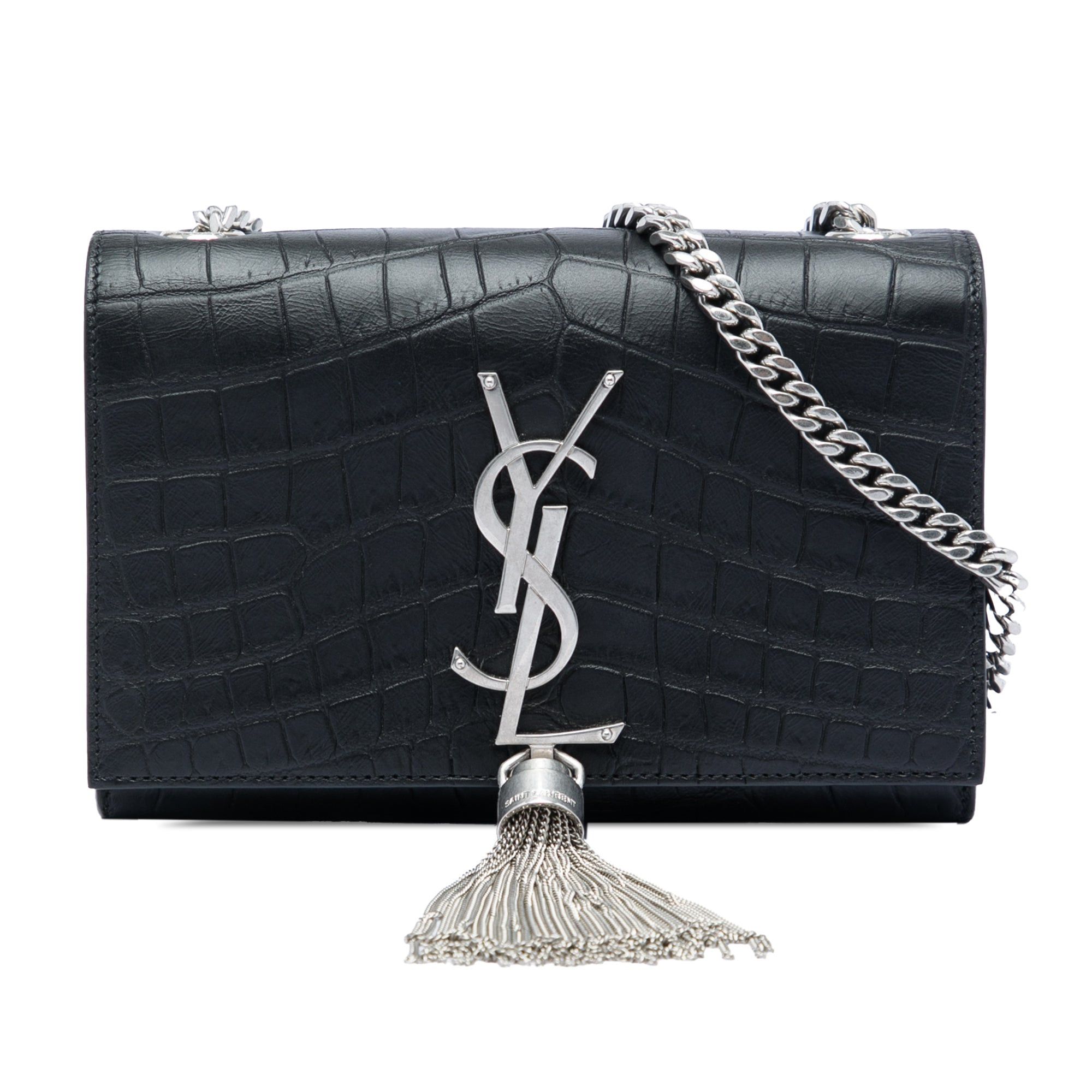 Saint Laurent Paris Croc Embossed Leather Monogram Kate Tassel Crossbody Size ONE SIZE - 1 Thumbnail