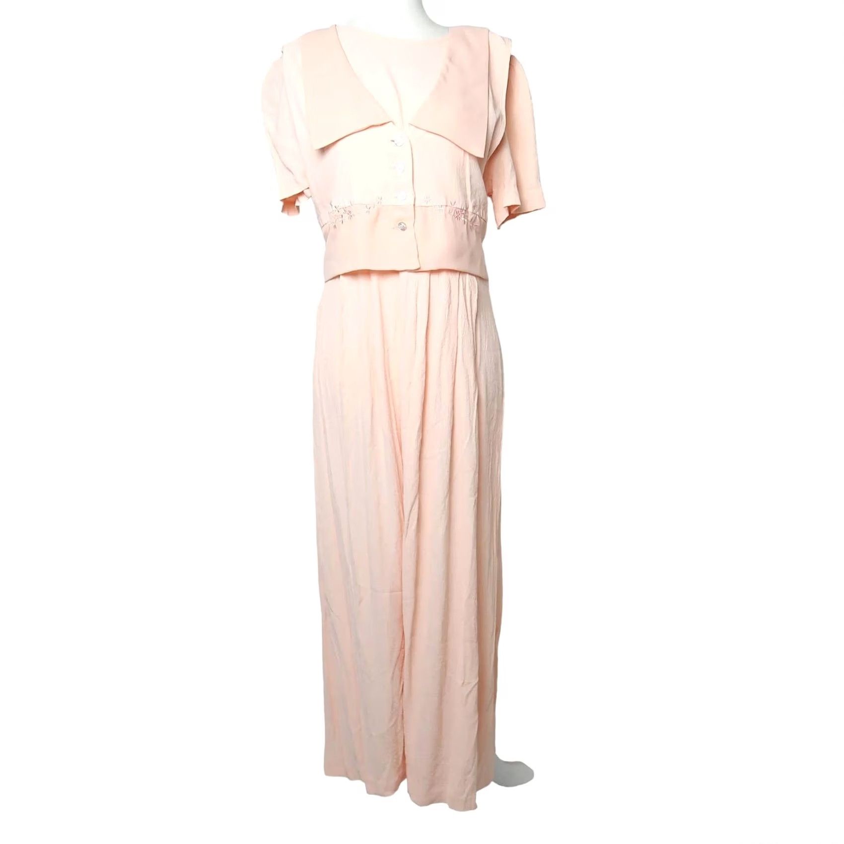Vintage VINTAGE 80s peach orange crepe maxi dress Short sleeve 8 Acetate Rayon Aline Casual Arts & Crafts Womens Size 30" / US 8 / IT 44 - 2 Thumbnail