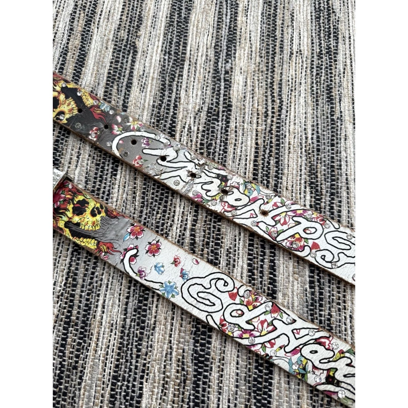 Ed Hardy VINTAGE Ed Hardy CHRISTIAN AUDIGIER EAGLE LEATHER STUDDED BELT 115 cm Y2K GOTH Mens Size ONE SIZE - 3 Thumbnail