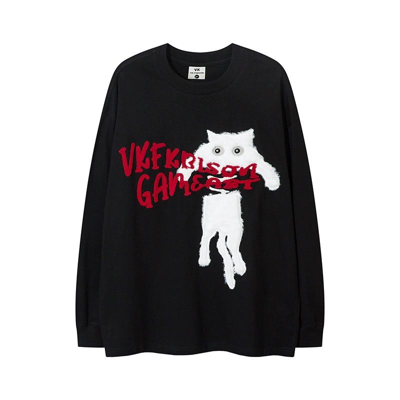 Vintage Men's hip-hop trend loose casual kitten long-sleeved T-shirt Size US M / EU 48-50 / 2 - 1 Thumbnail