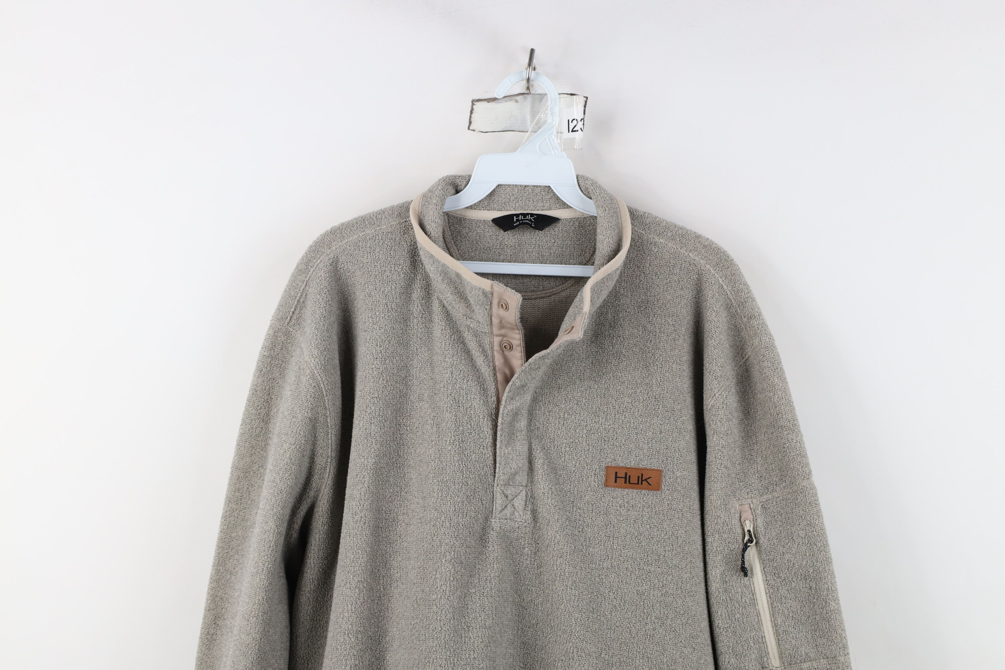 Vintage Huk Fishing Spell Snap Button Fleece Pullover Sweater Beige Size US L / EU 52-54 / 3 - 2 Thumbnail