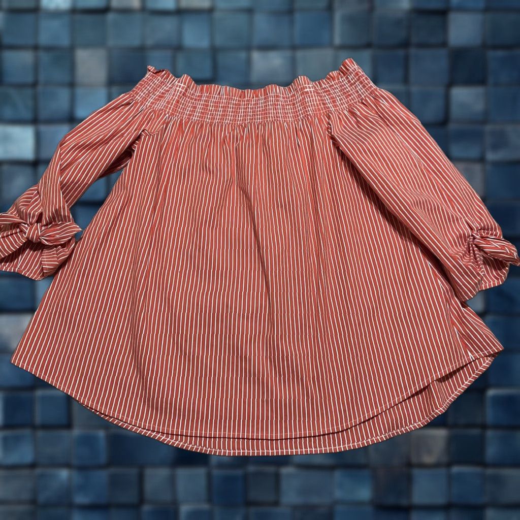 Vintage Chico's Womens Shirt Orange Striped 3/4 Sleeve Off the Shoulder Smocked L Size L / US 10 / IT 46 - 1 Thumbnail