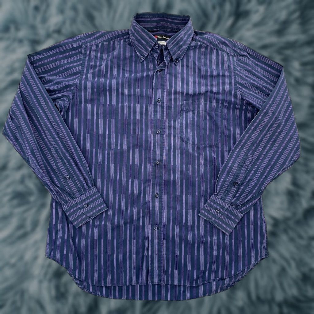 Lamborghini Tonino Lamborghini Shirt Adult 16/41 Blue Purple Striped Button-Up Long Sleeve Men Regular 16/41 Cars Collection 90s? (Note: This is uncertain) Size US L / EU 52-54 / 3 - 1 Thumbnail