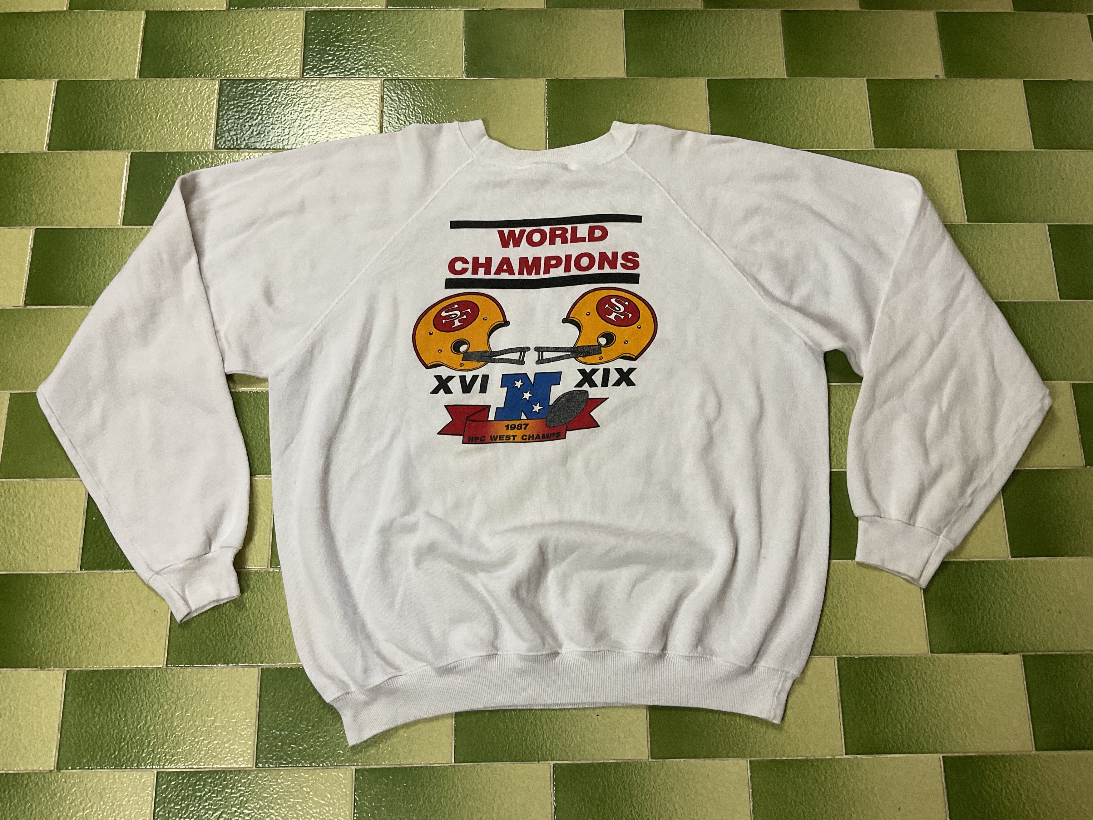 image of Nfl x San Francisco 49Ers Vintage 80's I’M A 49Er Faithful 1987 Nfc Champs Sweatshirt in White (Siz