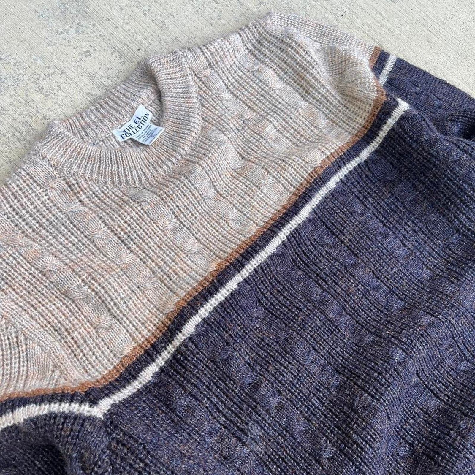 Other Neapolitan Cross Striped Knitted Winter Sweater Size L / US 10 / IT 46 - 4 Thumbnail