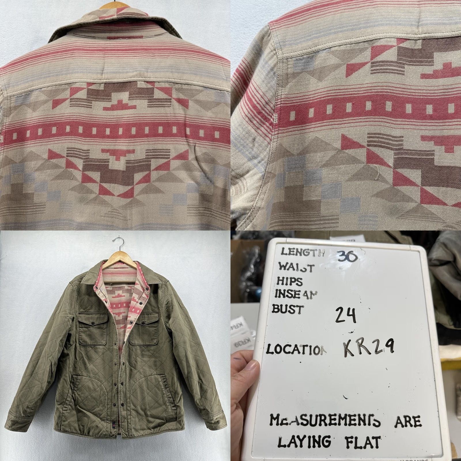 Faherty Faherty Quilted Jacket Mens XL Beige Reversible Southwestern Geometric Wool? No Wool? Size US XL / EU 56 / 4 - 8 Thumbnail