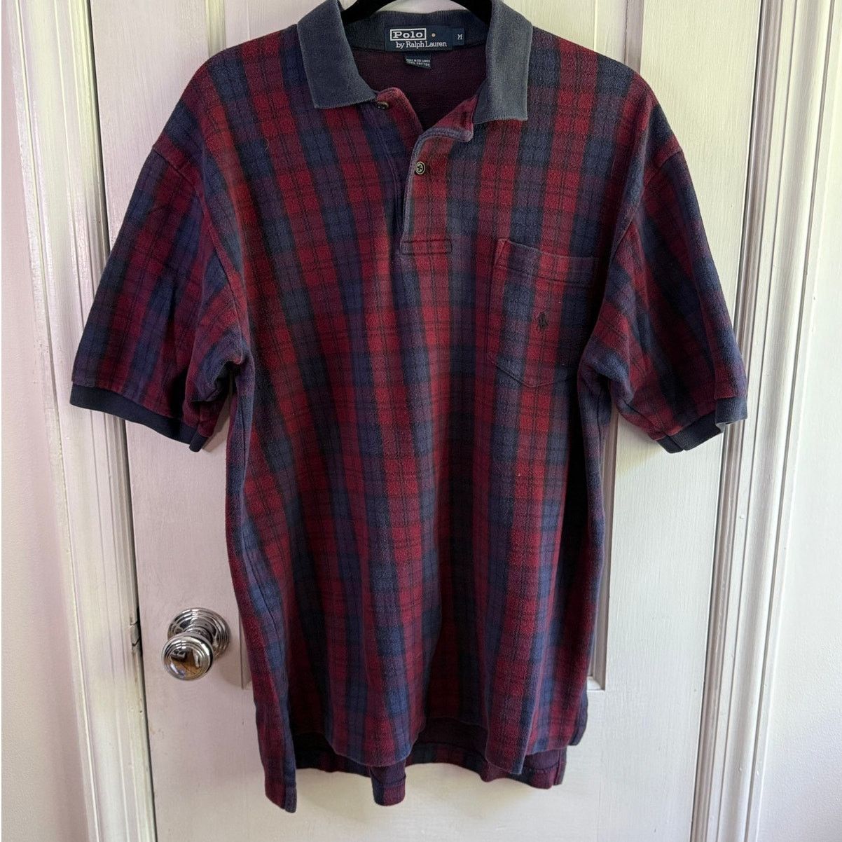 Vintage Polo Ralph Lauren Red/Blue Plaid Mens Polo Shirt Med