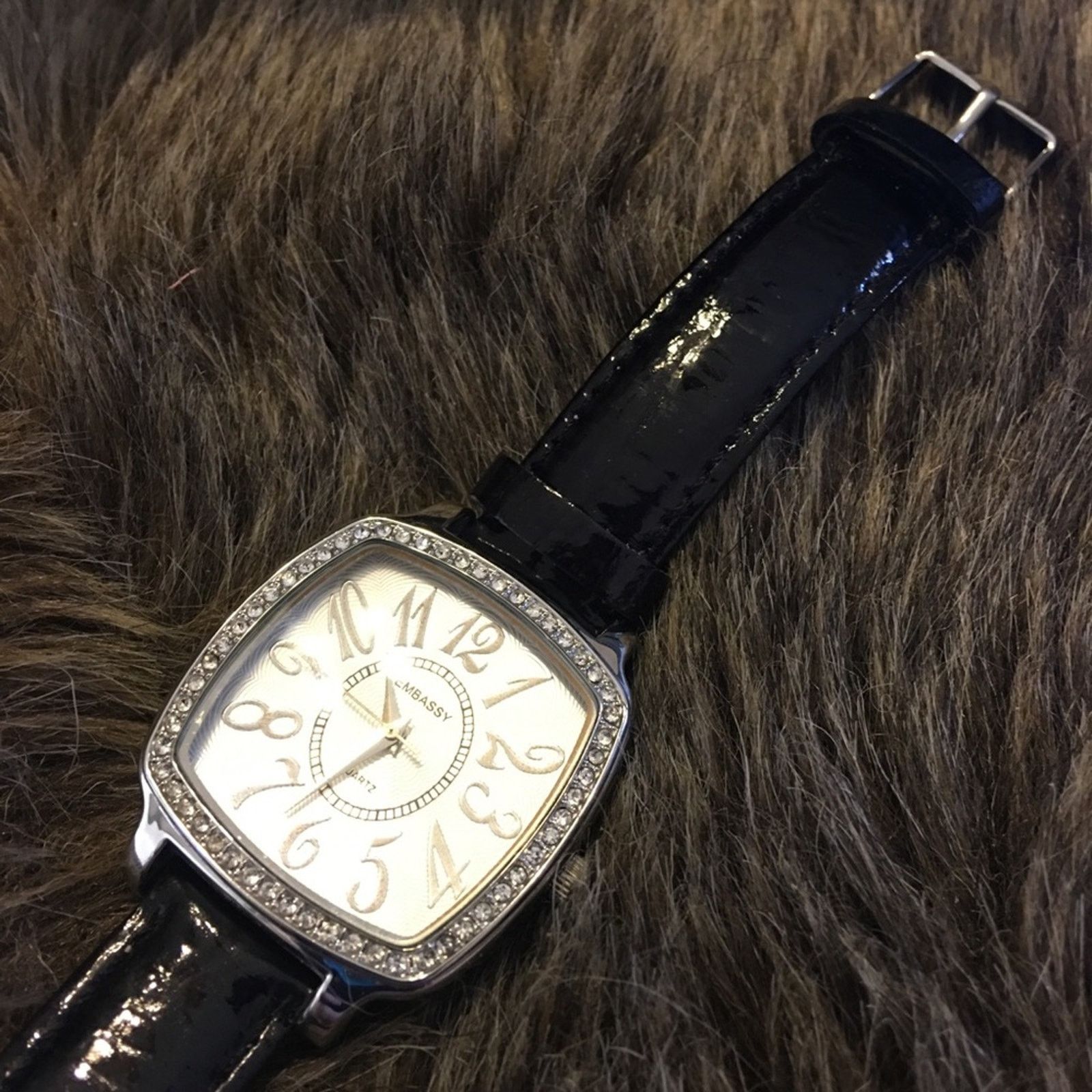 Jewelry Ladies Embassy black leather rhinestone watch Size ONE SIZE - 6 Thumbnail