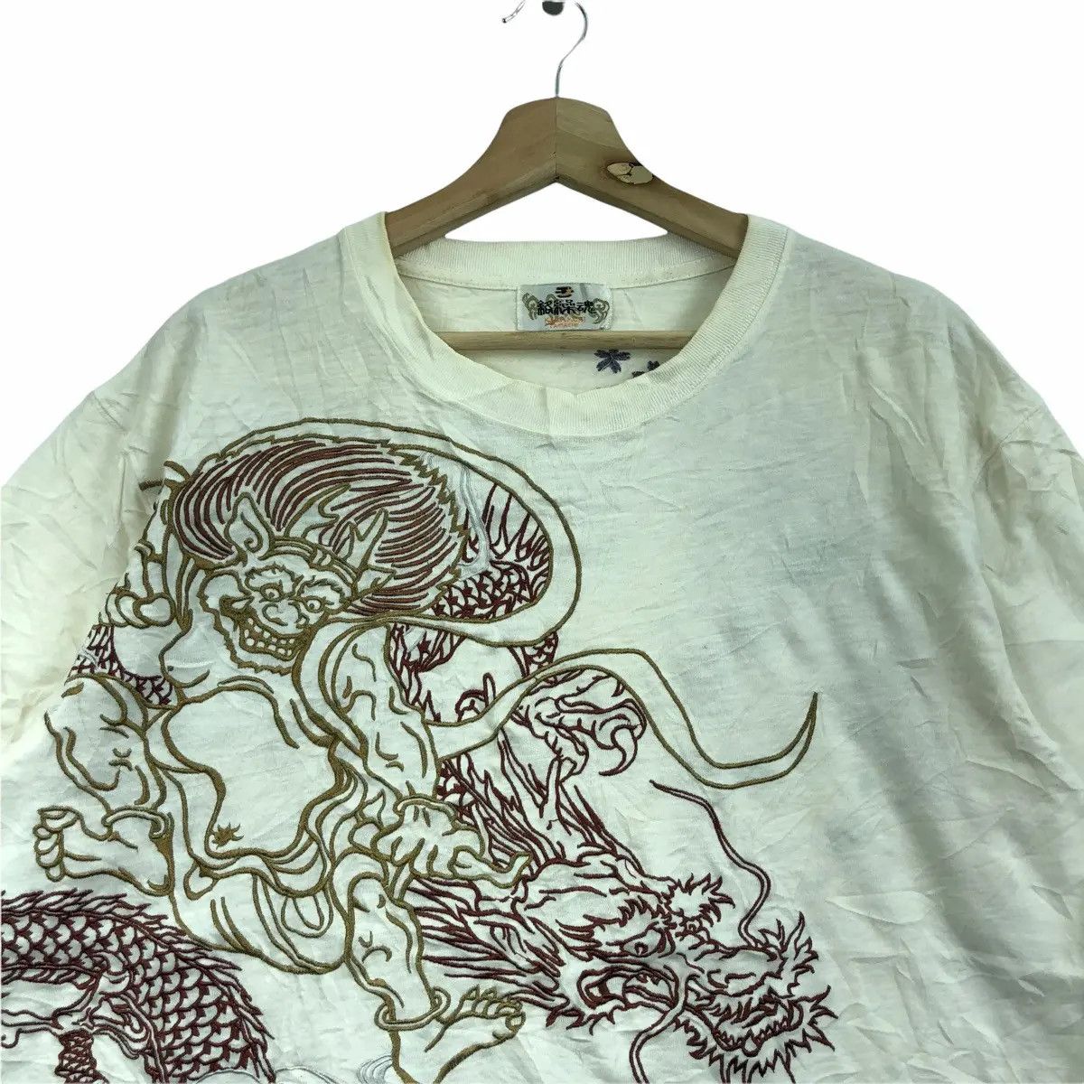 Vintage Vtg KARAKUMI FUJIN RAIJIN Dragon Ryu Tee Shirt Sukajan Size US XL / EU 56 / 4 - 3 Thumbnail
