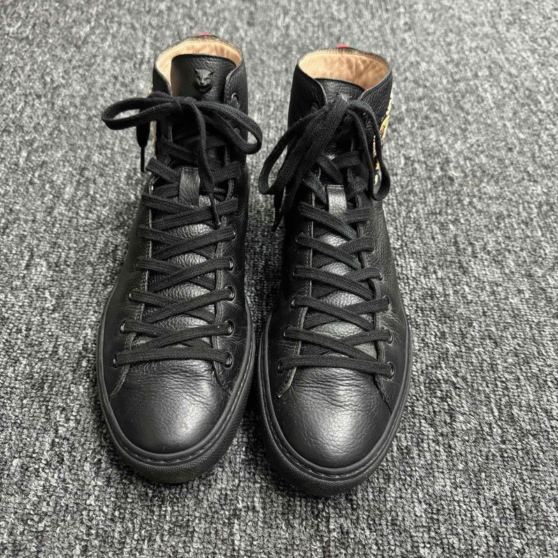 Gucci GUCCI Black High-Top Leather Sneakers with Tiger - Size US 8 / EU 41 - 2 Thumbnail