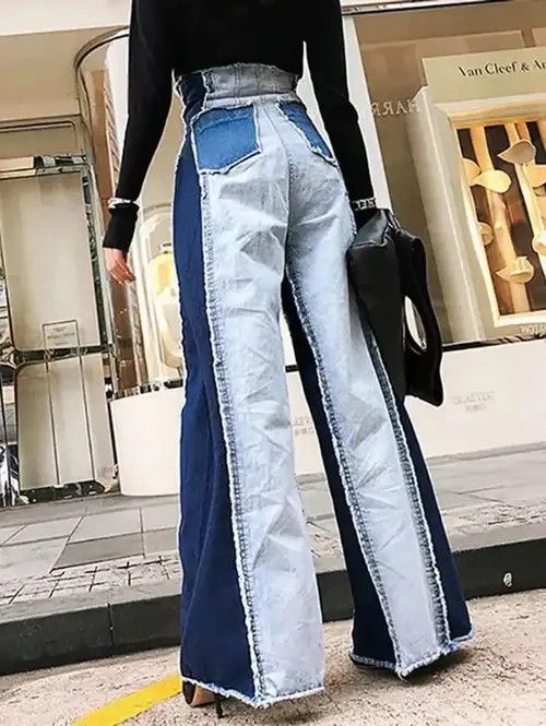 Jean Streetwear Denim Pants Casual Colorblock Patchwork Size 32" / US 10 / IT 46 - 2 Thumbnail