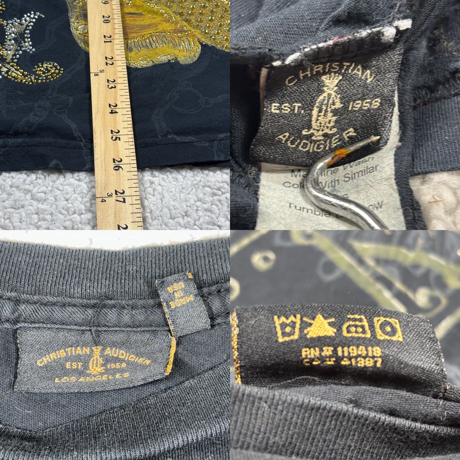 Vintage VINTAGE Christian Audigier Shirt XL Unisex Graphic Print T-Shirt with Rhinestone Boxing Gloves NYC Crown Panther USA Size US XL / EU 56 / 4 - 8 Thumbnail