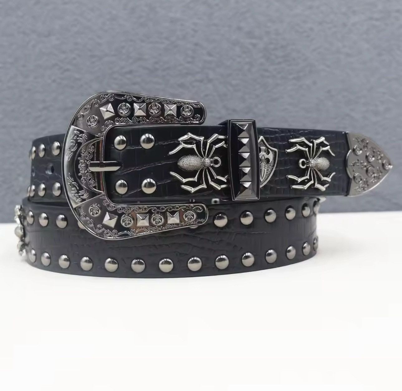 Gothic Punk Spider Rivet PU Leather Cowboy Style Belt