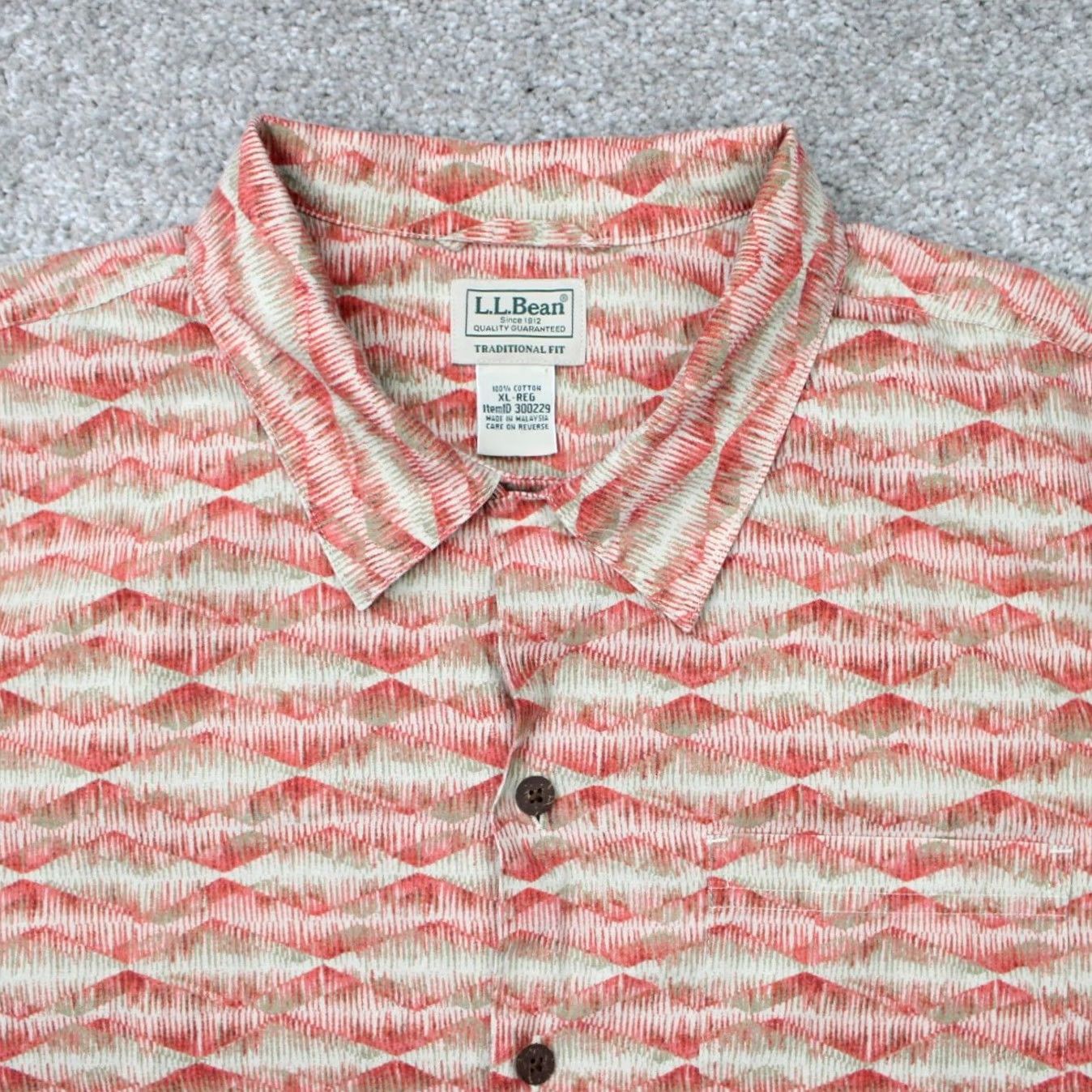 Vintage L.L. Bean Tropics Shirt Mens XL - Reg Red/Beige 100% Cotton Short Sleeve Button-Up Size US XL / EU 56 / 4 - 5 Thumbnail