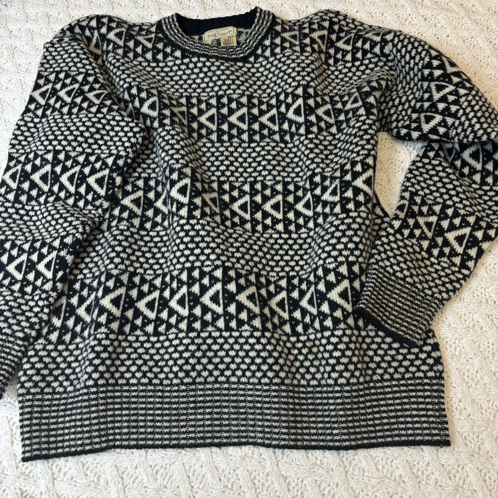 Paul Stuart Paul Stuart Men’s M Hand-Knitted Pullover Sweater Black & Wh Size US M / EU 48-50 / 2 - 8 Thumbnail