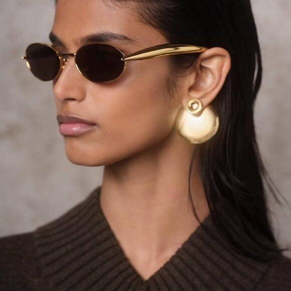 Bottega Veneta Bottega Veneta BV1386S 001 Sunglasses Gold Oval Frame, Grey Size ONE SIZE - 1 Thumbnail
