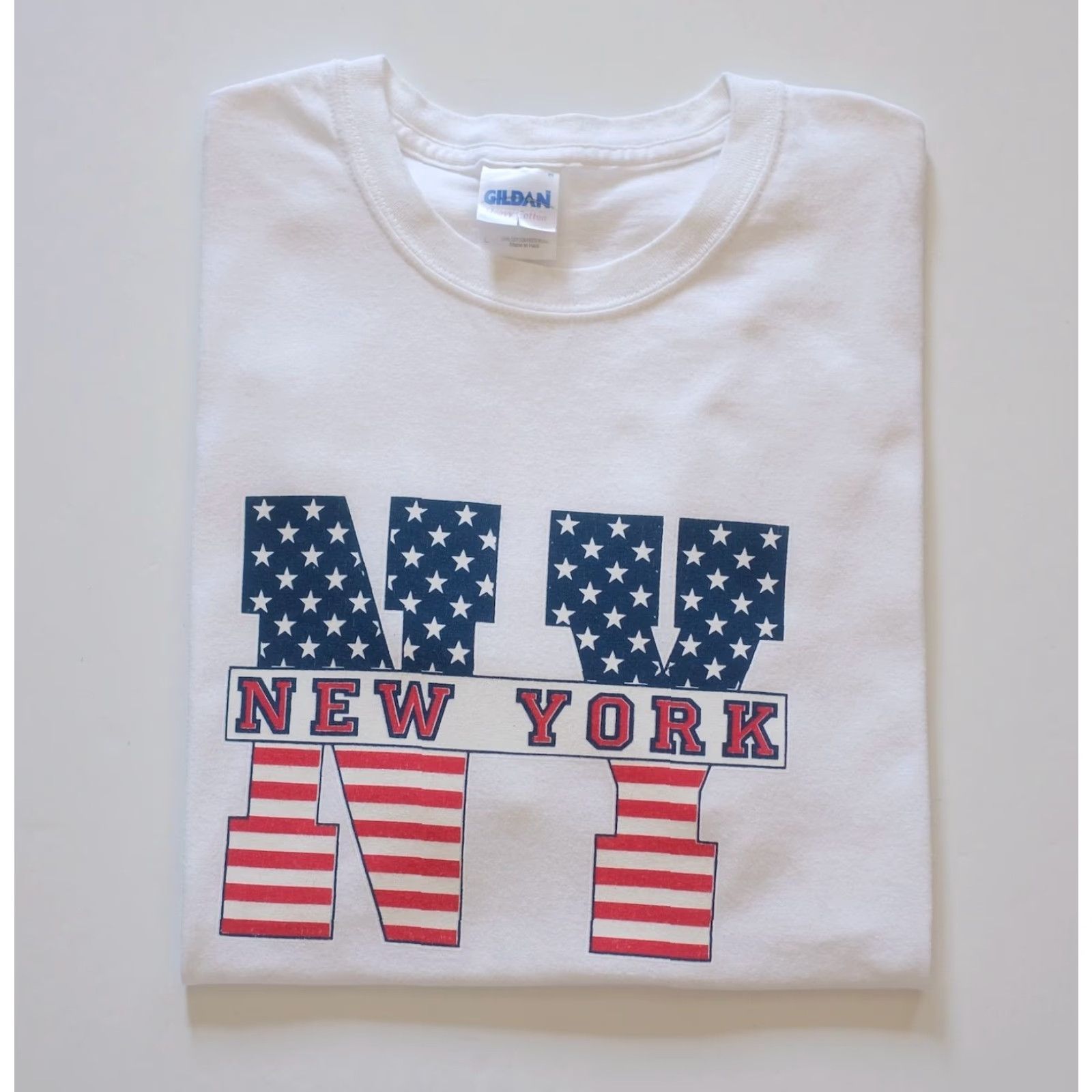 Gildan VINTAGE Gildan NEW YORK FLAG GRAPHIC T SHIRT 100% COTTON WHITE Mens SZ L 90s Y2K Shirt Size US L / EU 52-54 / 3 - 5 Thumbnail