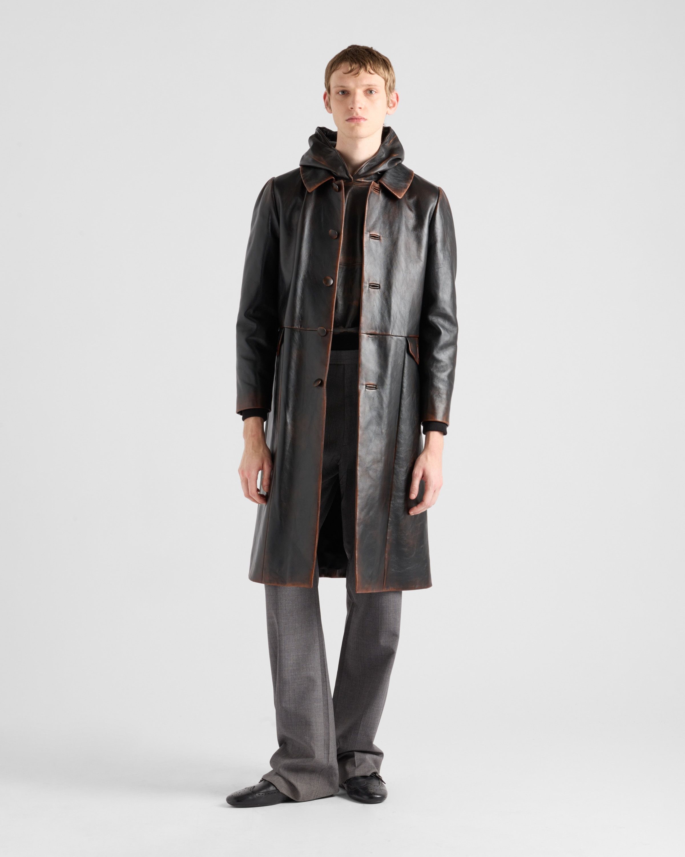 Prada o1bcso1str1025 Nappa Leather Coat in Black Size US M / EU 48-50 / 2 - 2 Thumbnail